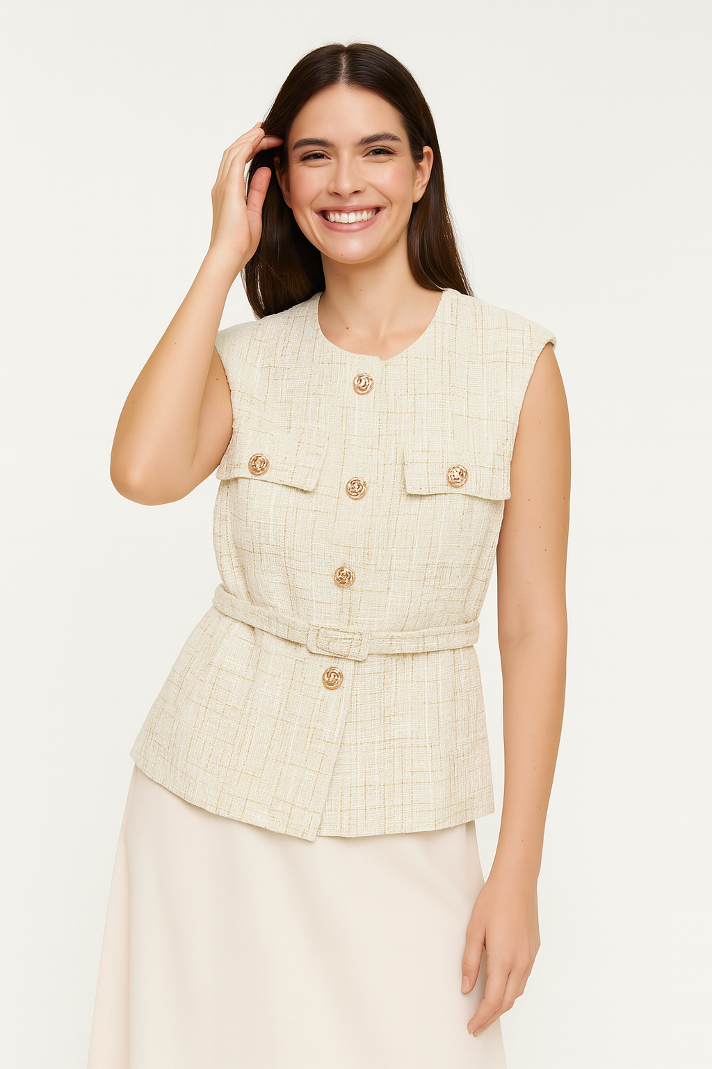 Elegant women's vest with gold buttons