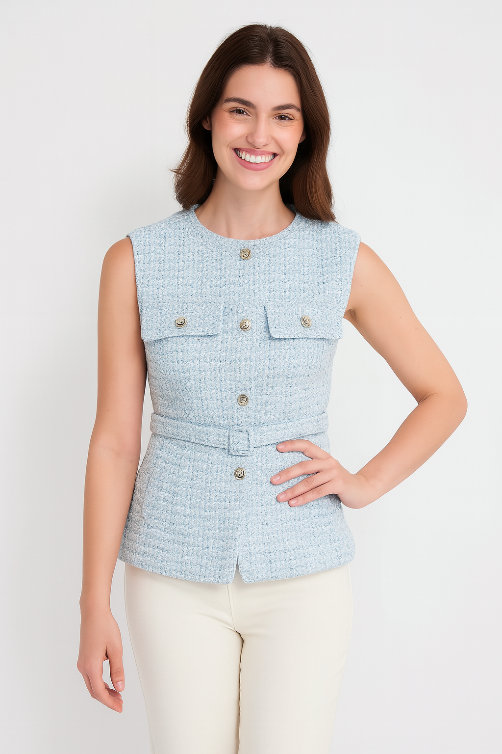 Elegant women's vest with gold buttons
