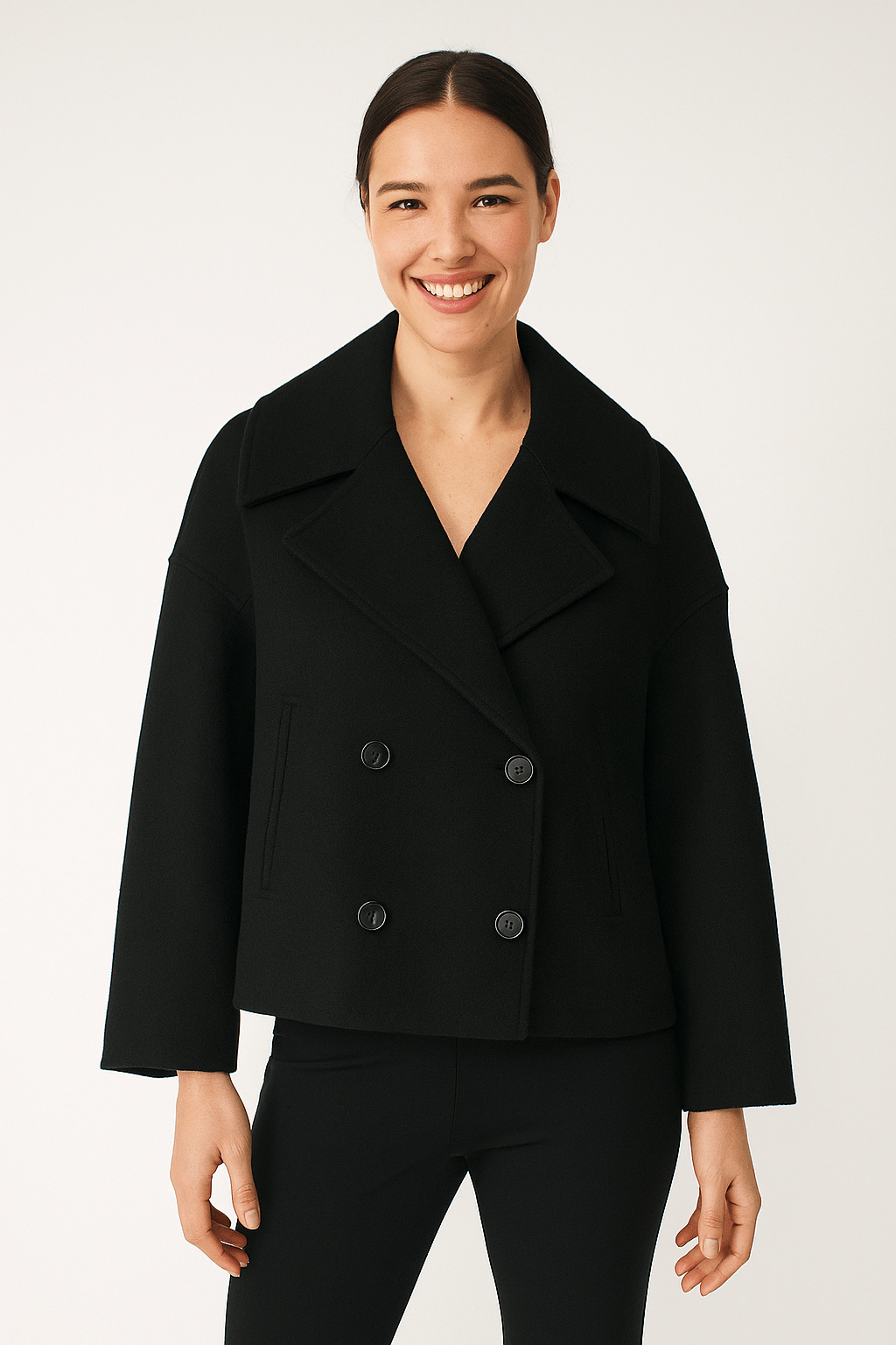 Elegant women's winter jacket with double-breasted button placket