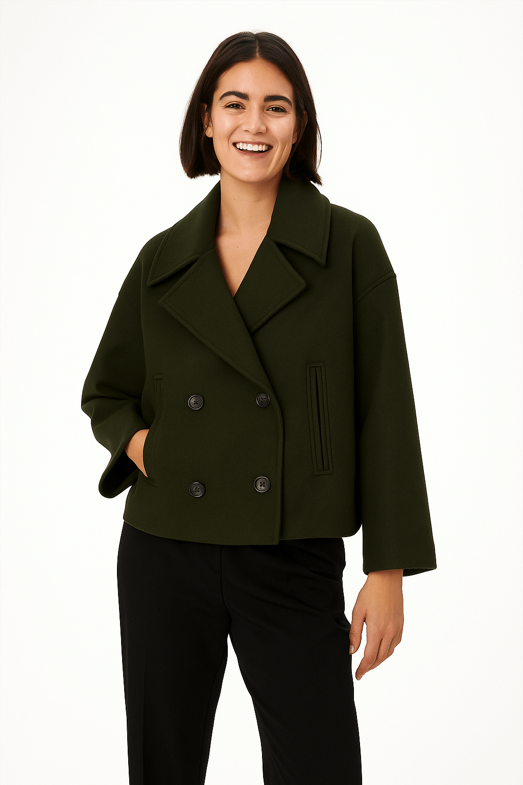 Elegant women's winter jacket with double-breasted button placket