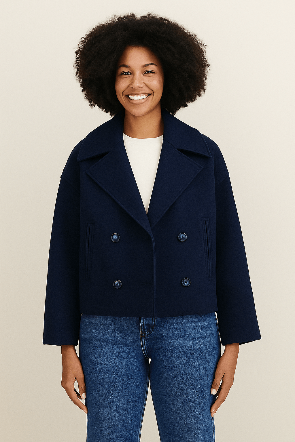 Elegant women's winter jacket with double-breasted button placket