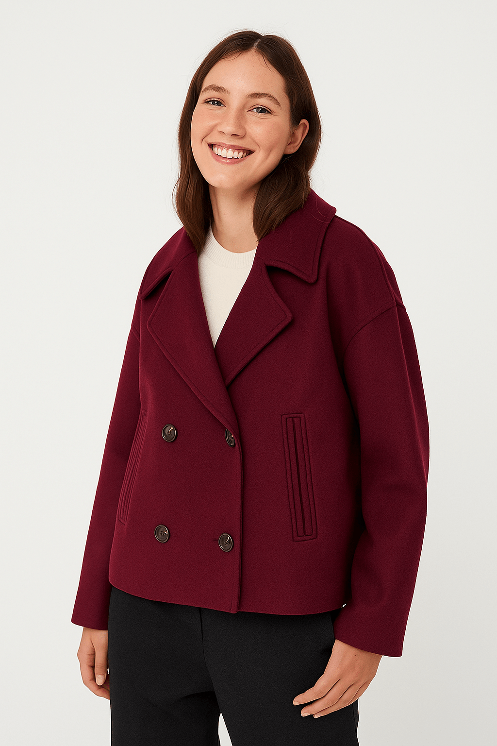 Elegant women's winter jacket with double-breasted button placket