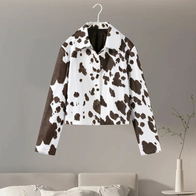 Elegant women's jacket with cow pattern
