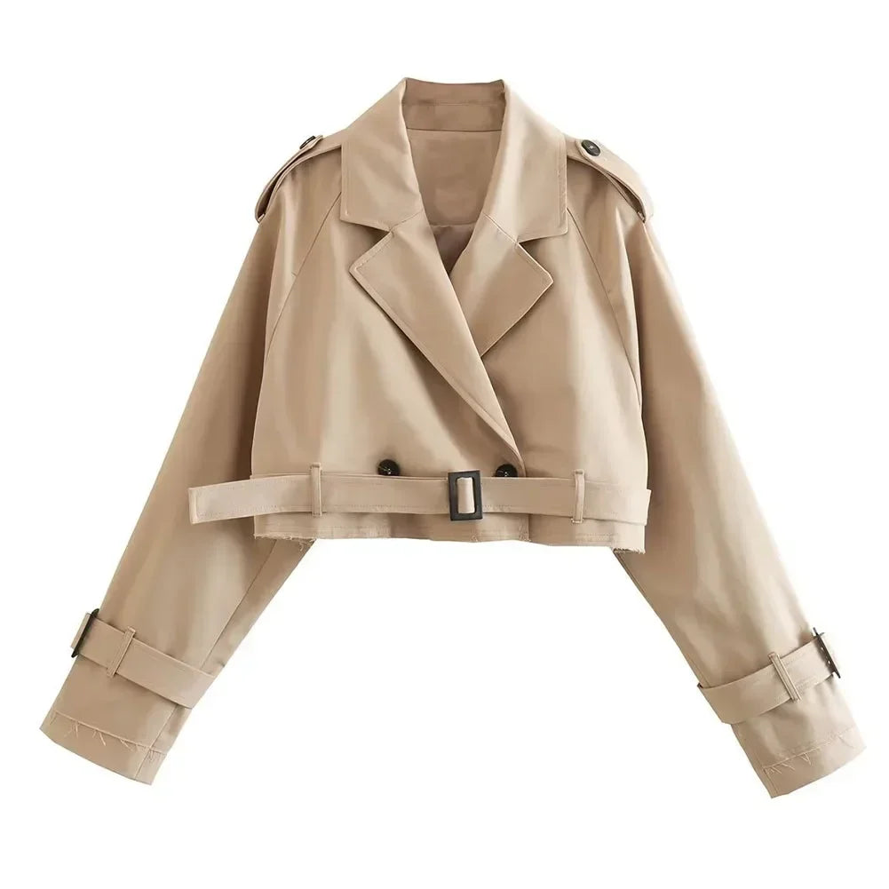 Elegant women's cropped jacket with belt