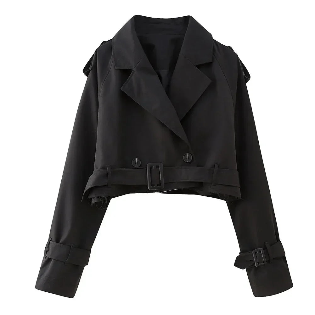 Elegant women's cropped jacket with belt