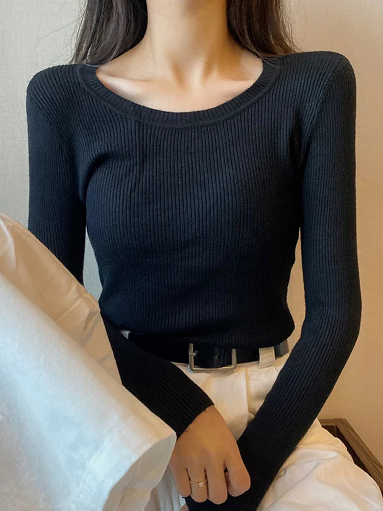 Elegant crew neck sweater women