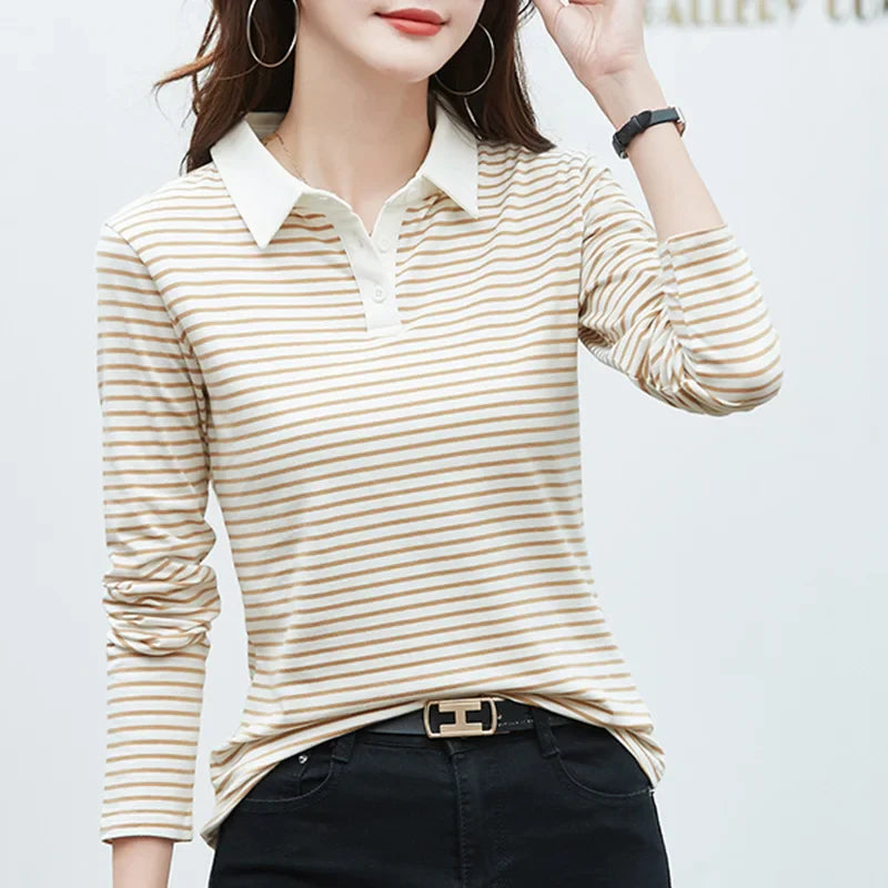 Elegant long-sleeve polo shirt women made of cotton