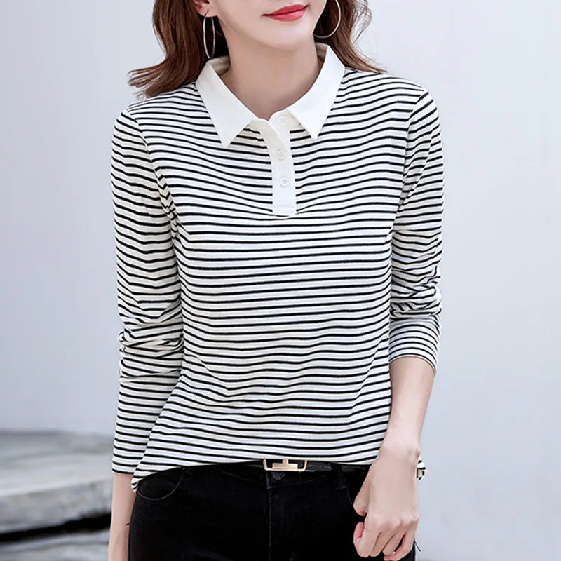 Elegant long-sleeve polo shirt women made of cotton