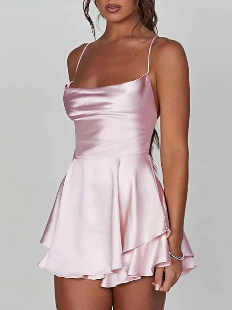 Elegant backless satin dress with side slit