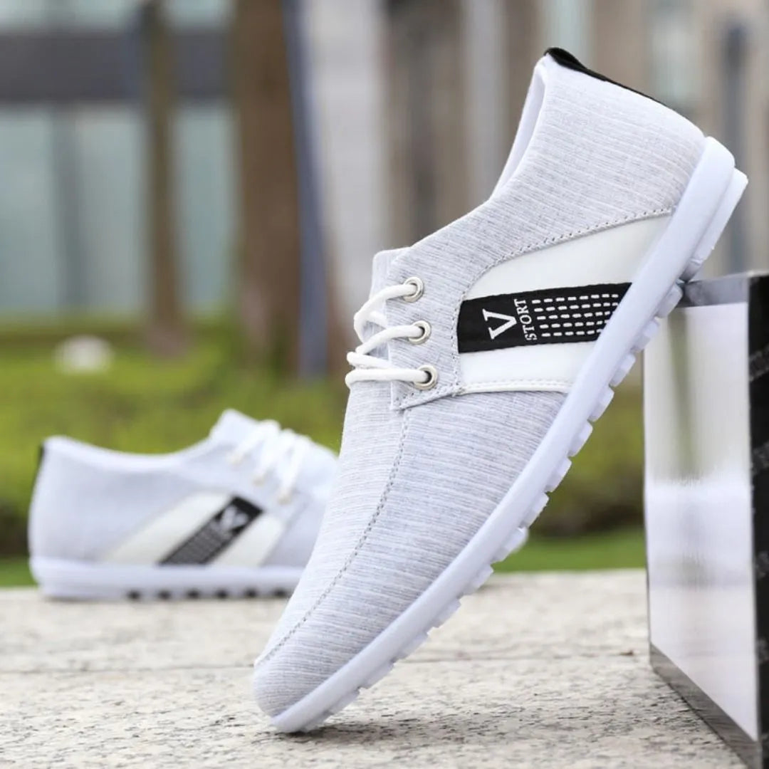 TrendAura Renzo Horizon White and Gray Sneakers With Cushioned Interior and Low Cut Design