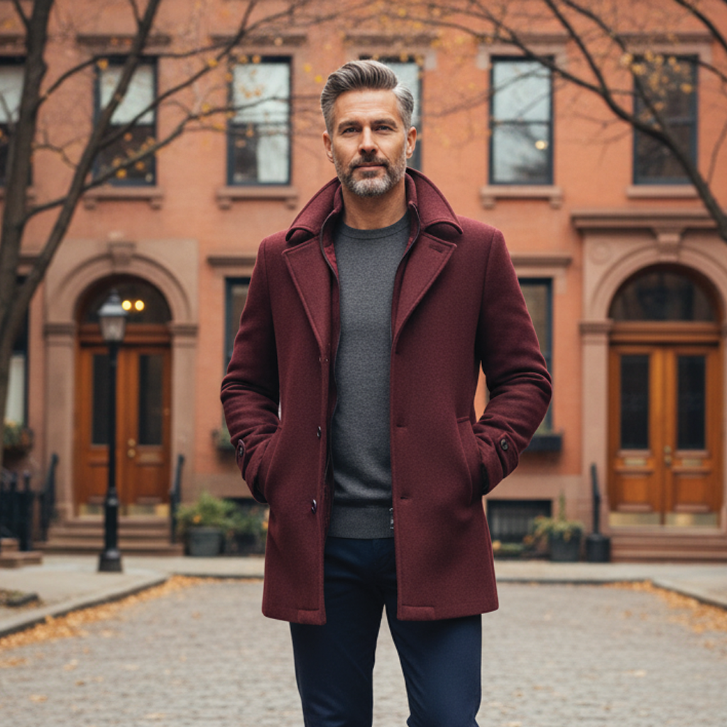 Elijah Wool Blend Overcoat For Men Refined Tailoring With Stand Up Collar Inner Zipper Chest Pocket