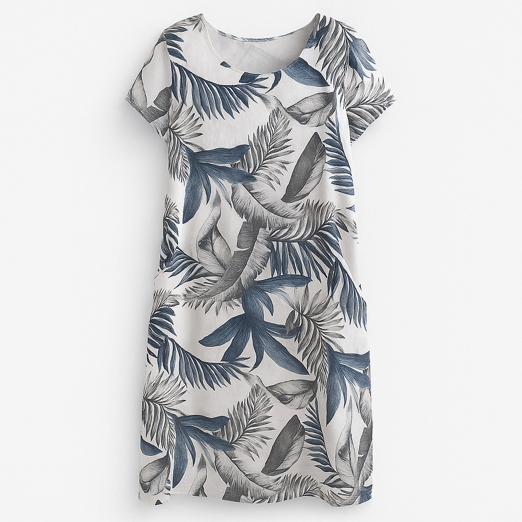 Elisabeth - Cotton and linen dress with round neck for women