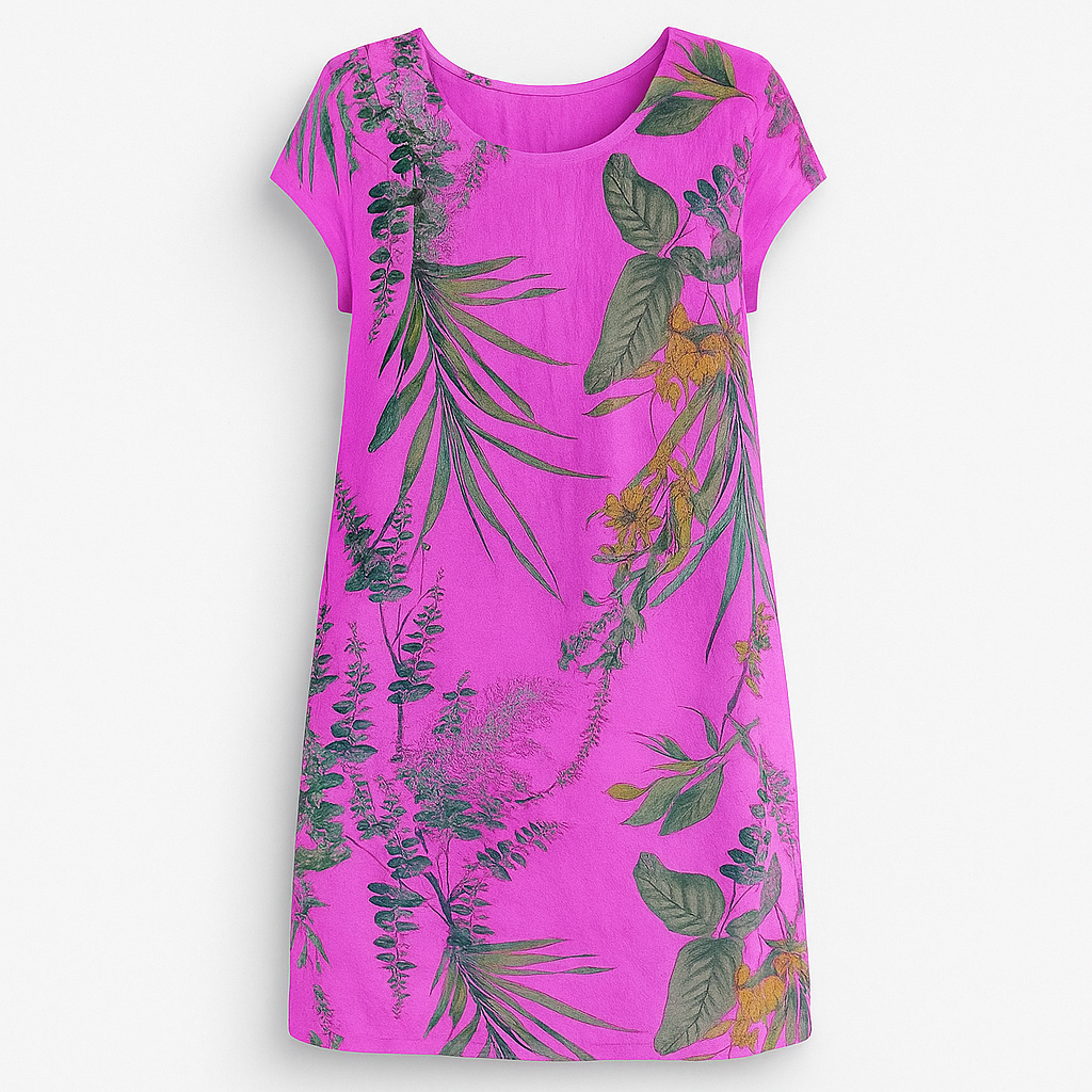 Elisabeth - Cotton and linen dress with round neck for women