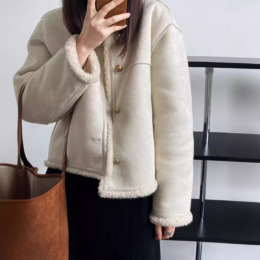 Elise Leroy Sherpa Coat Premium Cotton Poly Blend Soft Plush Sherpa Lining For Women