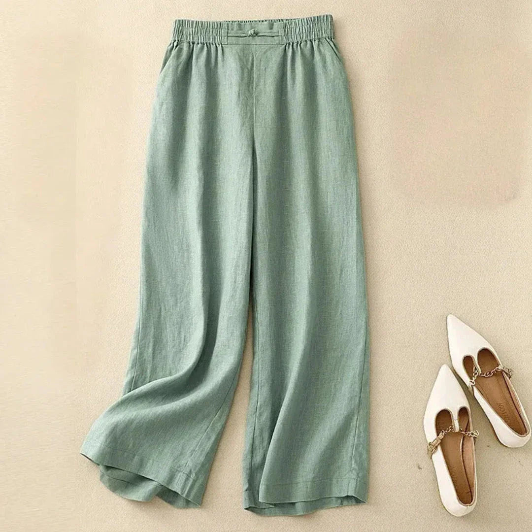 Elise Elastic Waist Wide-Leg Linen Trousers