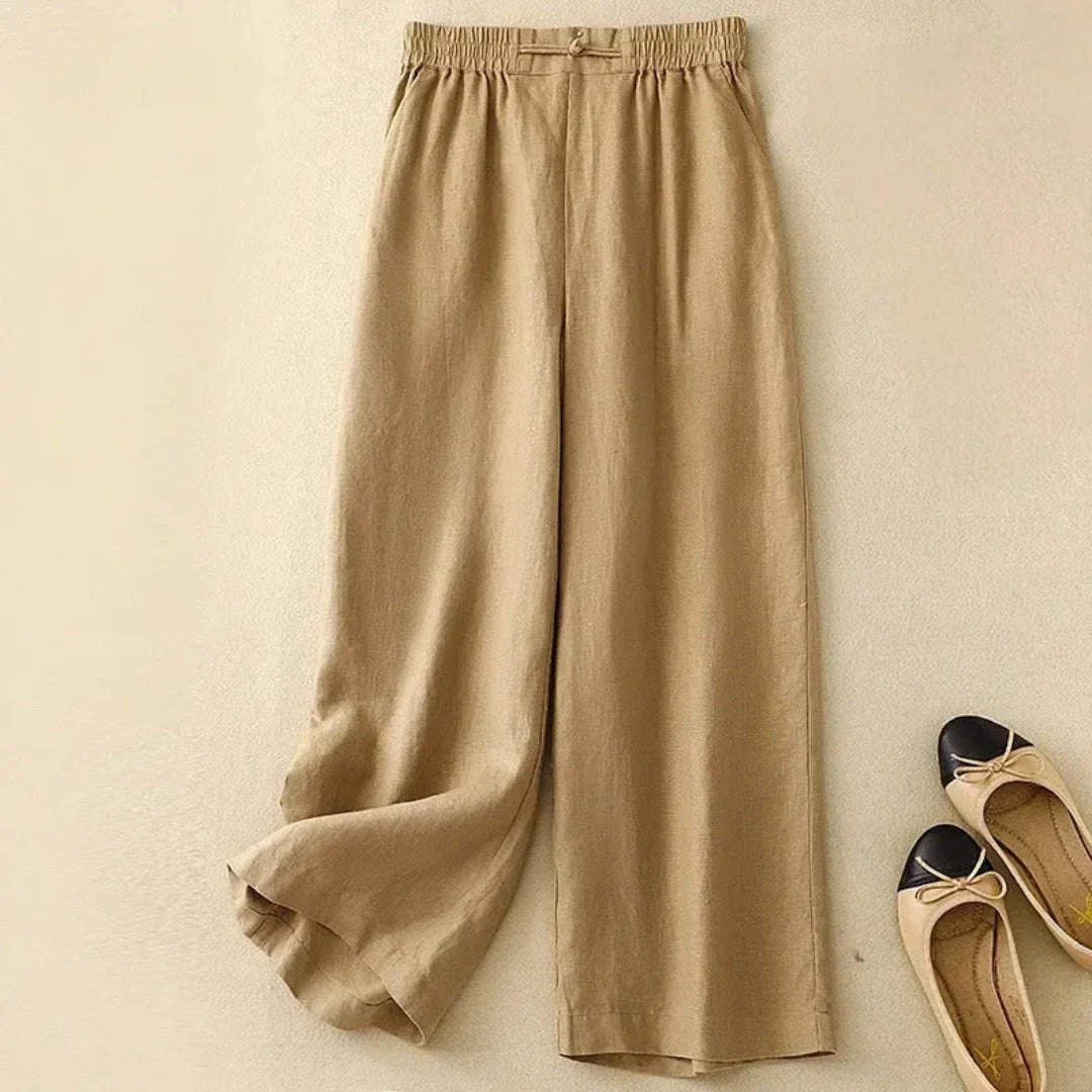 Elise Elastic Waist Wide-Leg Linen Trousers