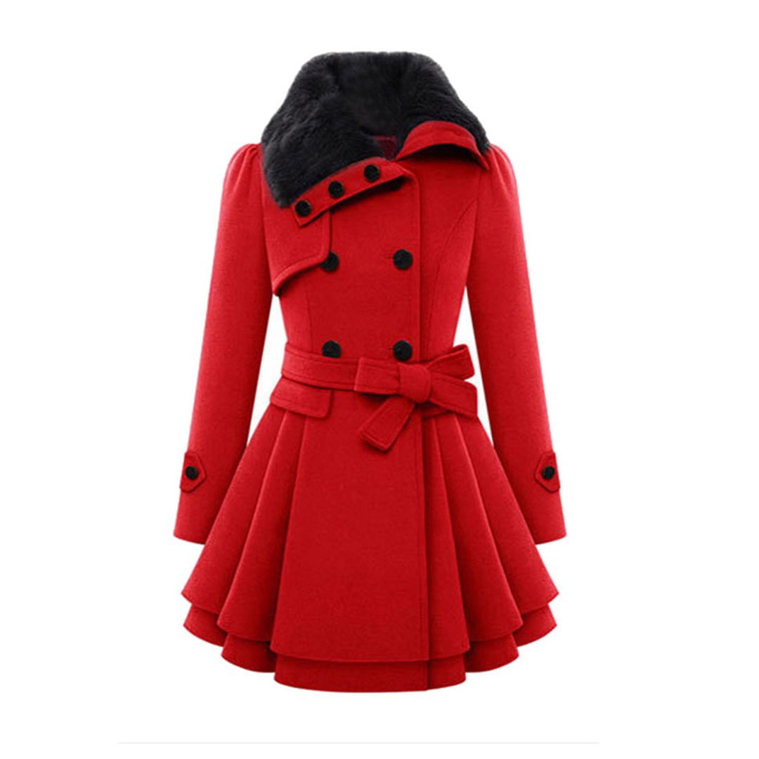 Women's Trench Coat - Wool Blend - Double-Breasted - Belted Waist - Elegant Cut