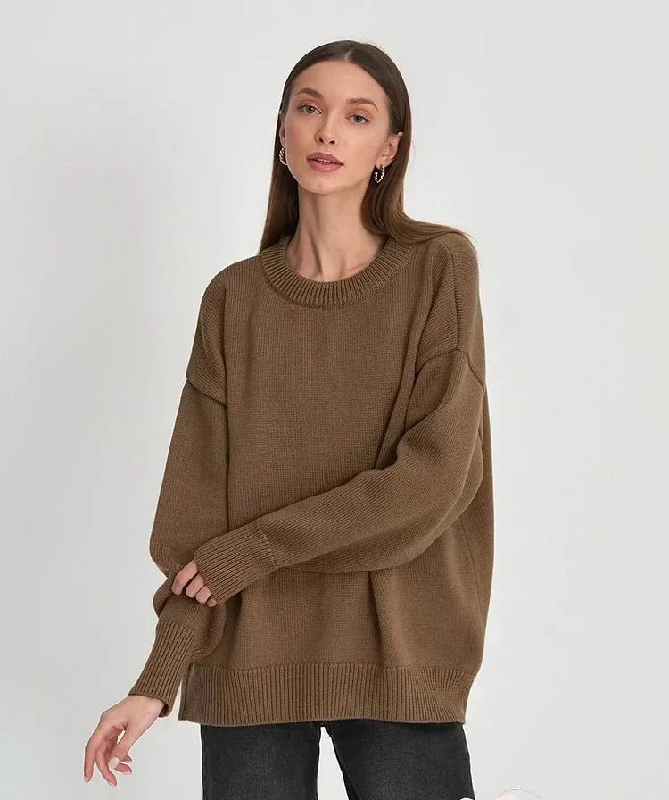 Women’s Sweater – Oversized Relaxed Fit – Soft Knit Wool Blend – Crew Neck – Long Sleeve