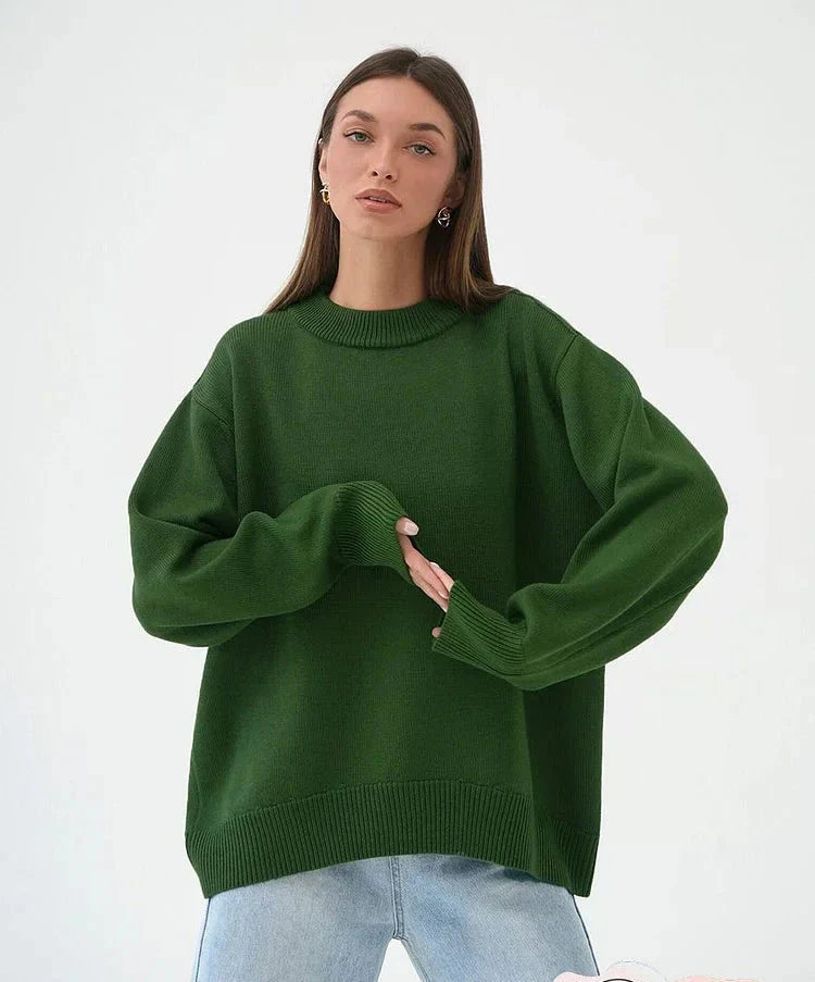 Women’s Sweater – Oversized Relaxed Fit – Soft Knit Wool Blend – Crew Neck – Long Sleeve