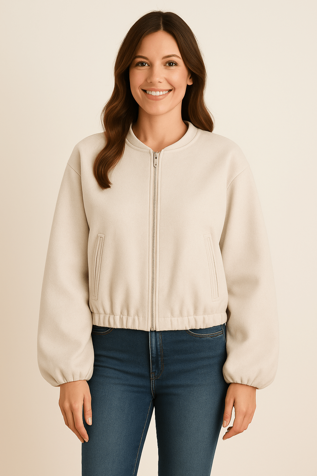 Zipper jacket with balloon sleeves