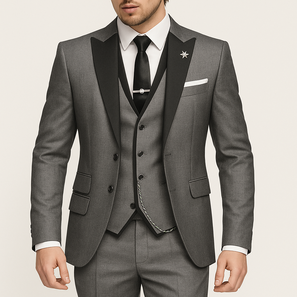Three-piece linen suit for men: business blazer, vest, and trousers