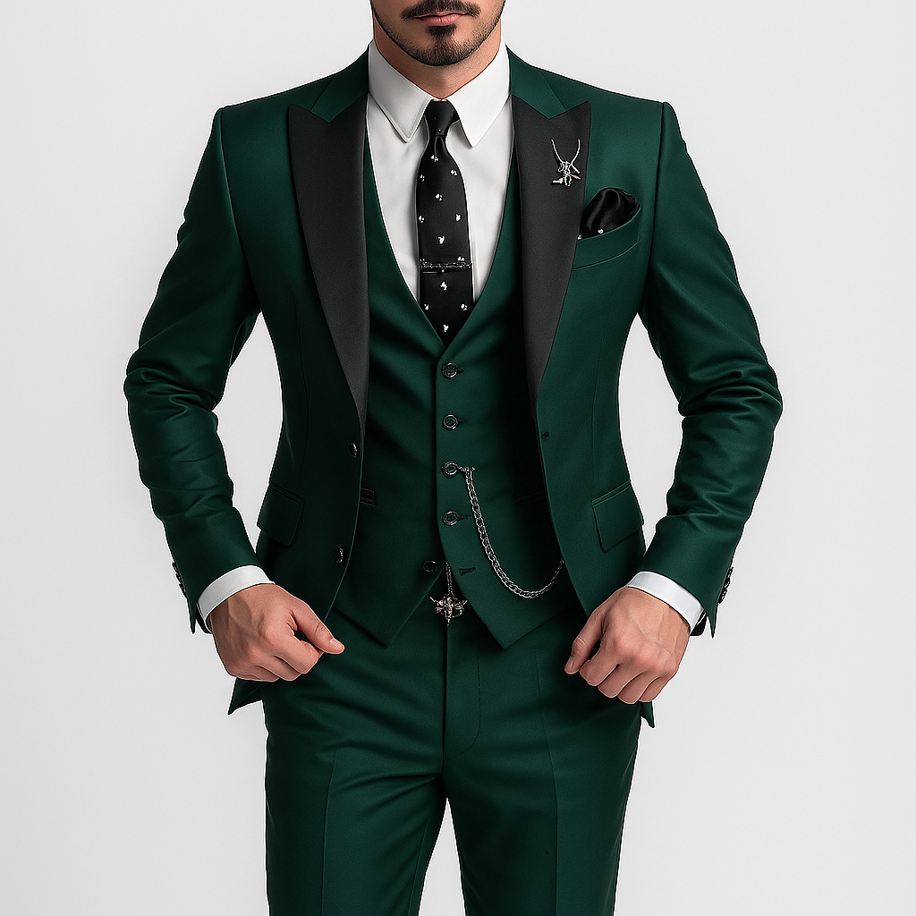 Three-piece linen suit for men: business blazer, vest, and trousers