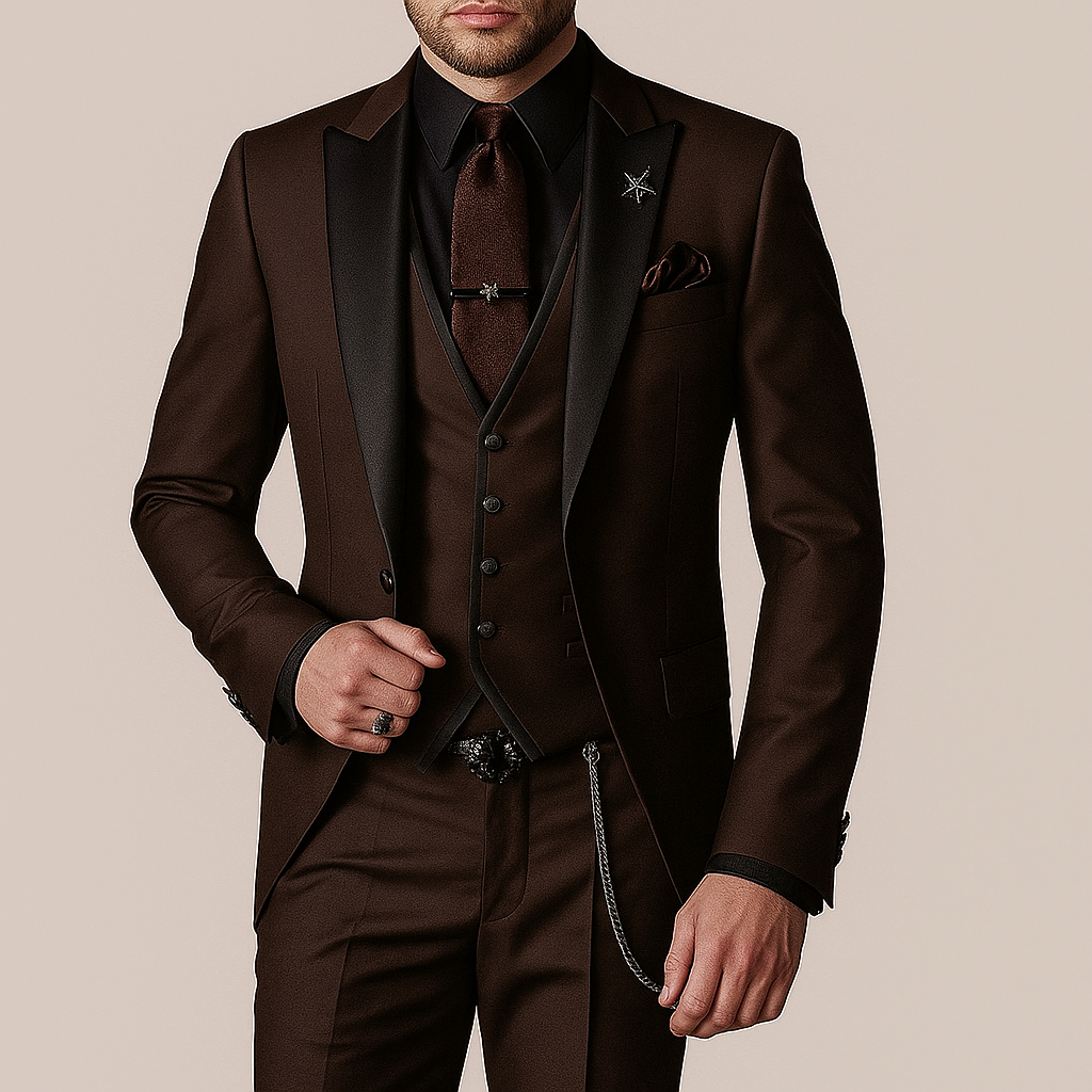 Three-piece linen suit for men: business blazer, vest, and trousers