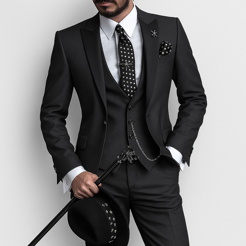 Three-piece linen suit for men: business blazer, vest, and trousers