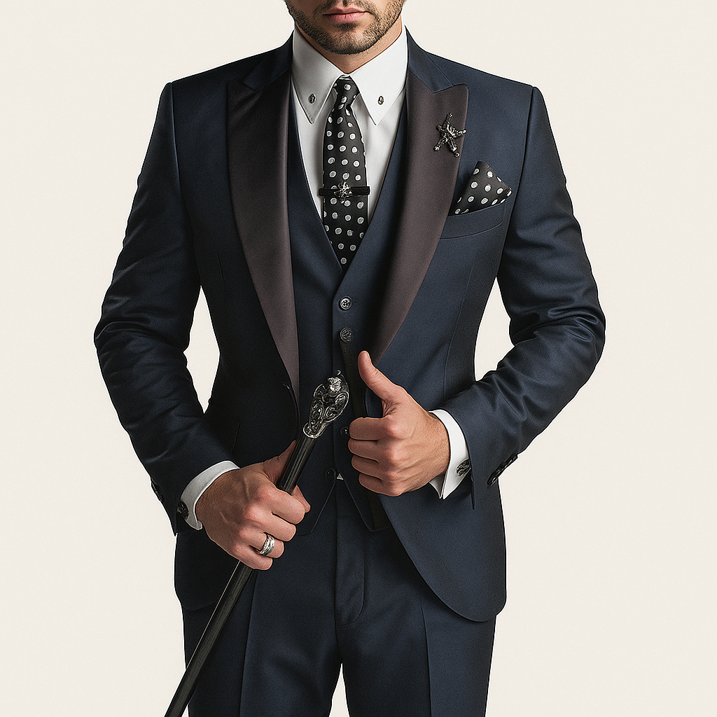 Three-piece linen suit for men: business blazer, vest, and trousers