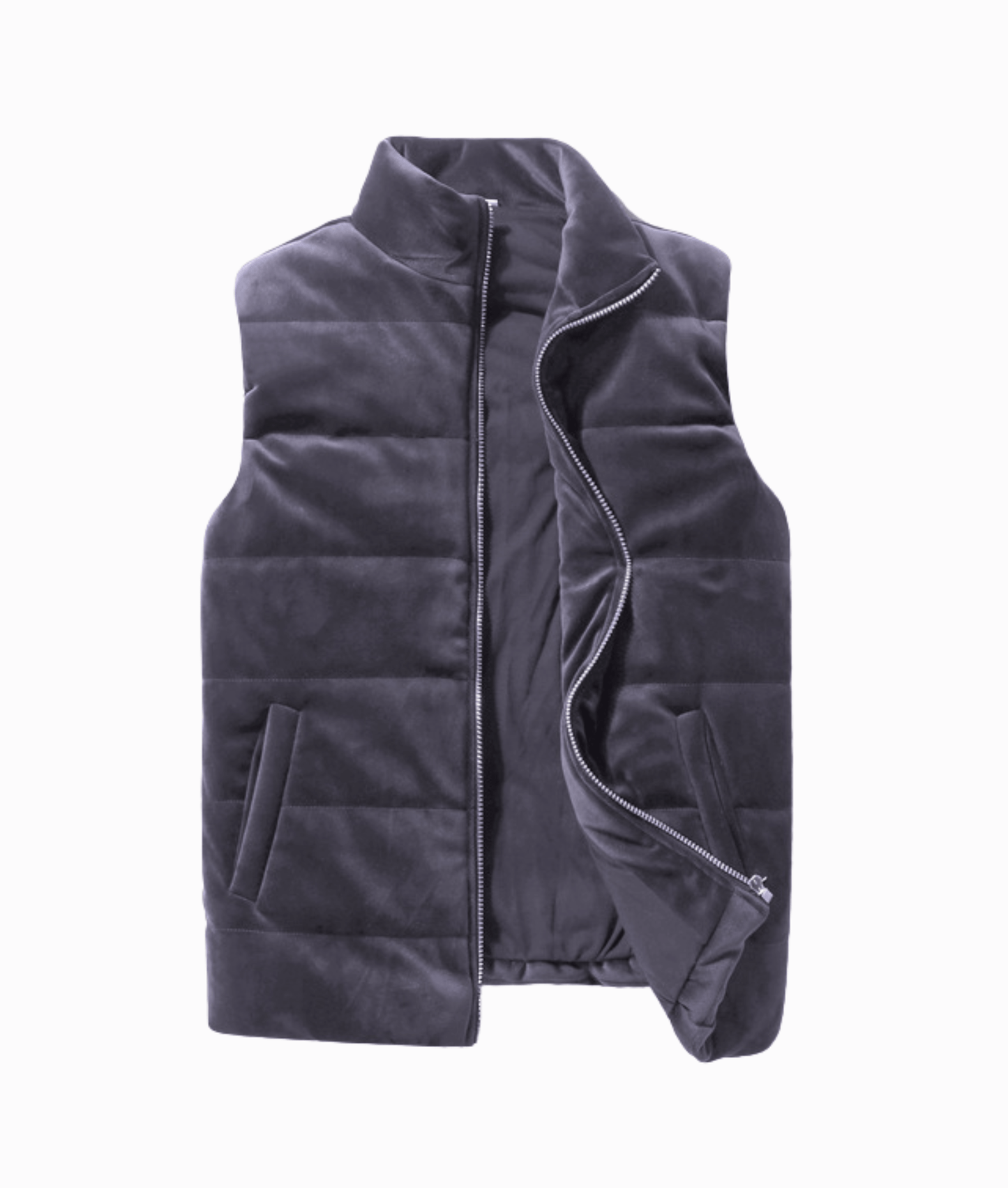 Relaxed vest with zipper and stand-up collar