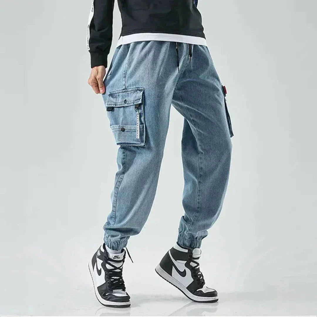 Eric Rugged Cargo Pants Heavy Duty Denim Utility Pants With Reinforced Knees And Relaxed Fit And Cargo Pockets