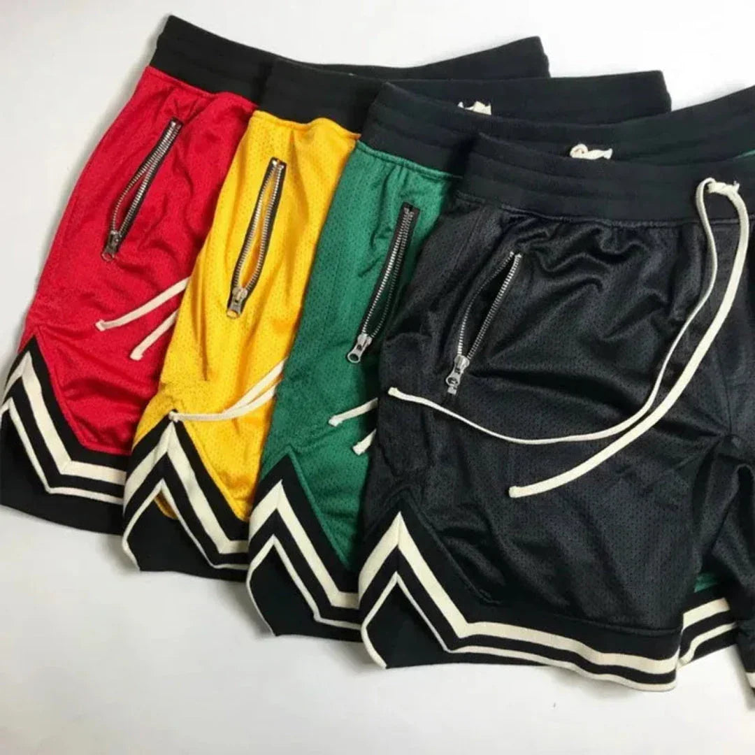 Eric Zipper Pocket Mesh Varsity Shorts With Zipper Pockets Drawstring Waist Lightweight Beachwear