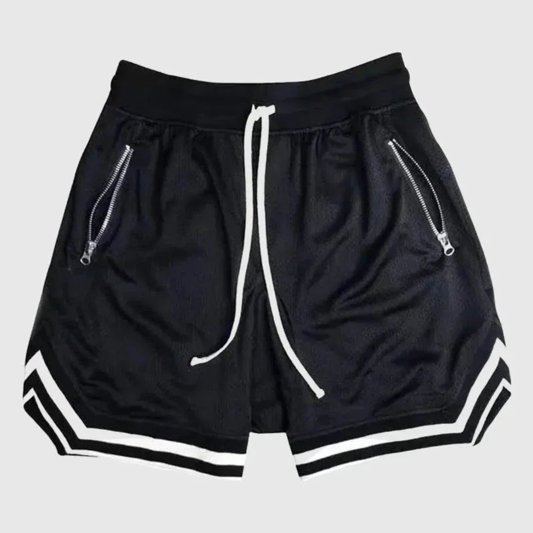 Eric Zipper Pocket Mesh Varsity Shorts With Zipper Pockets Drawstring Waist Lightweight Beachwear