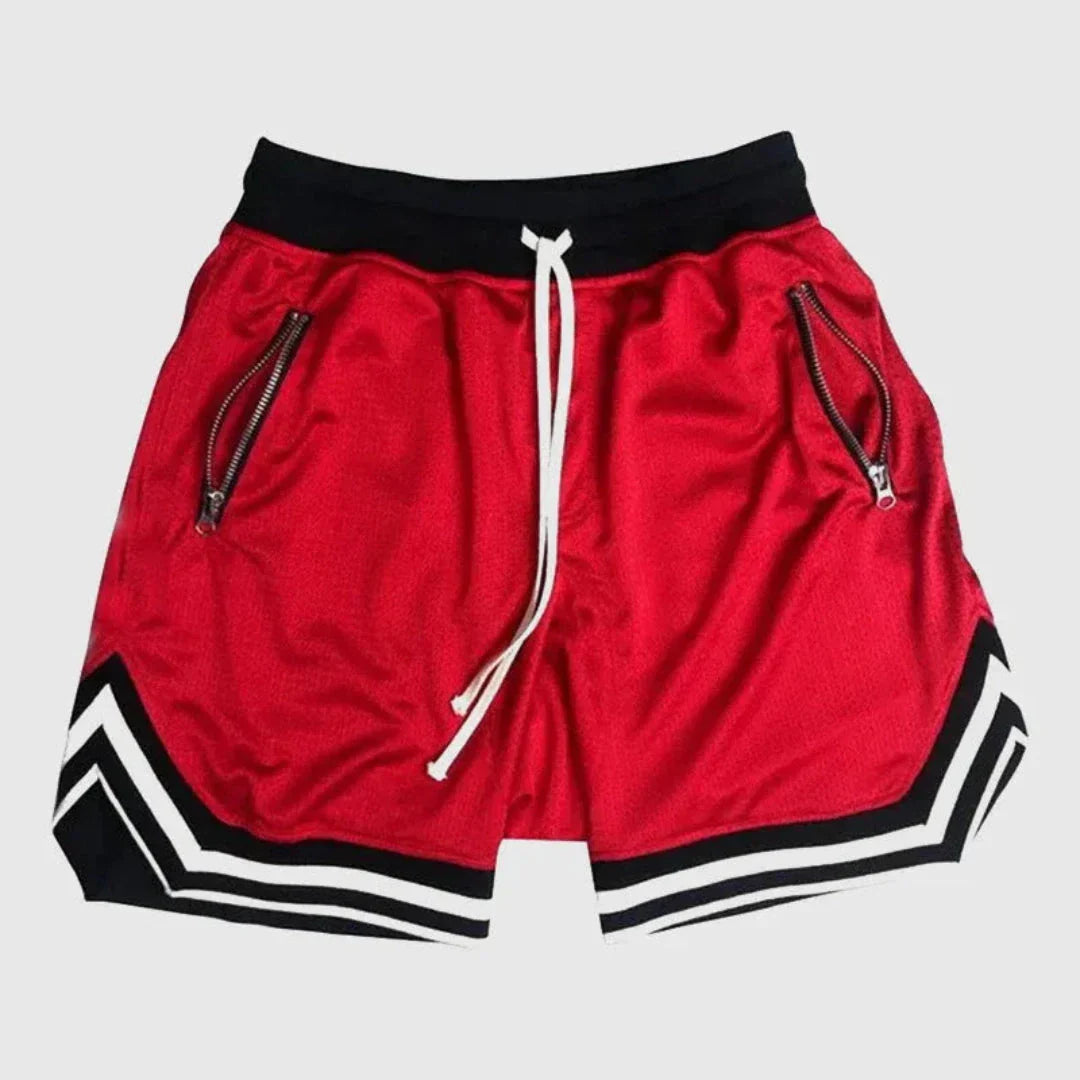 Eric Zipper Pocket Mesh Varsity Shorts With Zipper Pockets Drawstring Waist Lightweight Beachwear