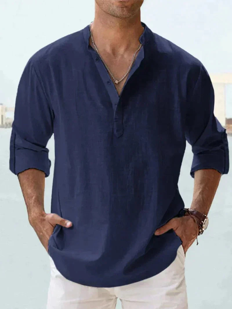 Mens Relaxed Fit Long Sleeve Shirt For Men Coastal Style With Clean Silhouette And Relaxed Collar