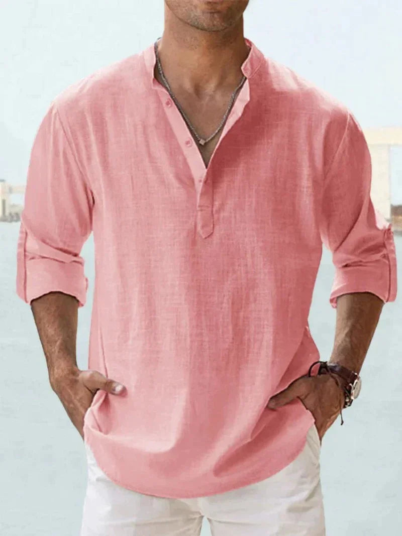 Mens Relaxed Fit Long Sleeve Shirt For Men Coastal Style With Clean Silhouette And Relaxed Collar