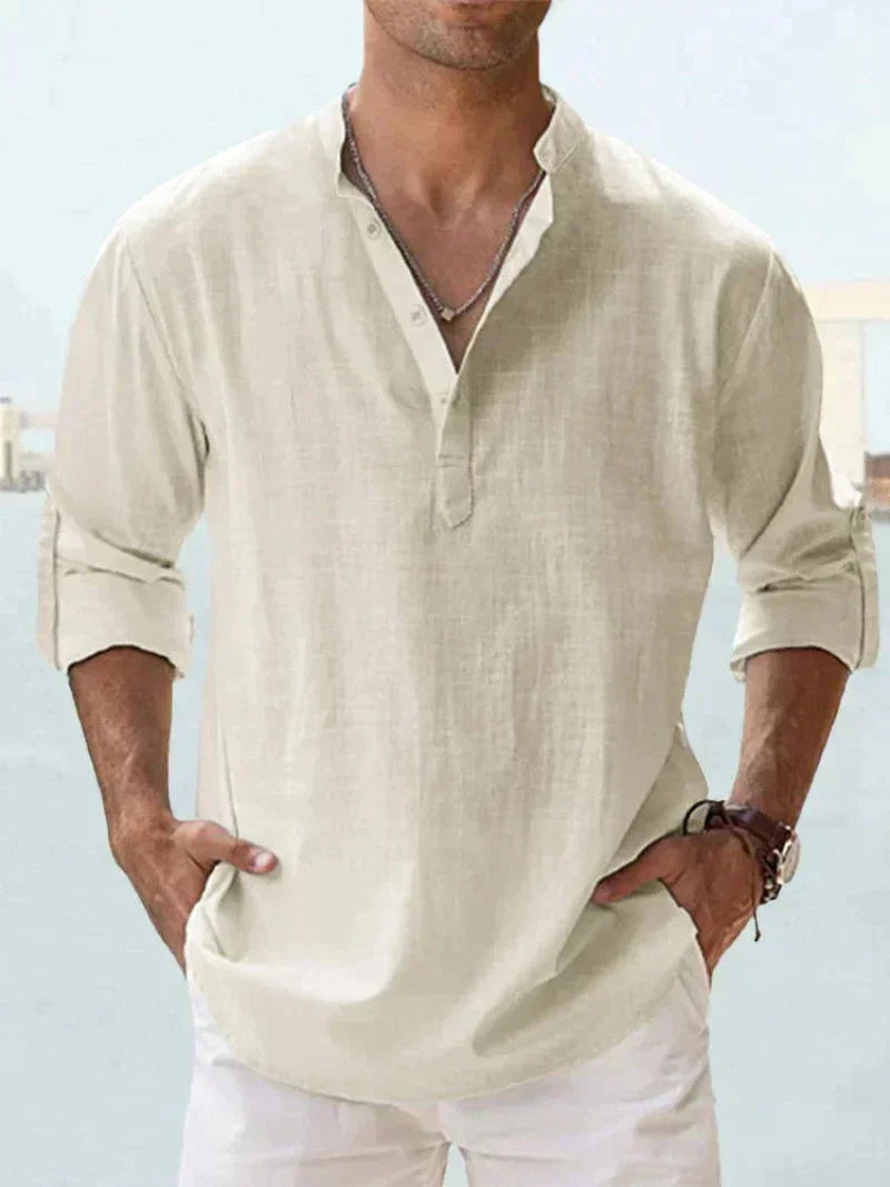 Mens Relaxed Fit Long Sleeve Shirt For Men Coastal Style With Clean Silhouette And Relaxed Collar