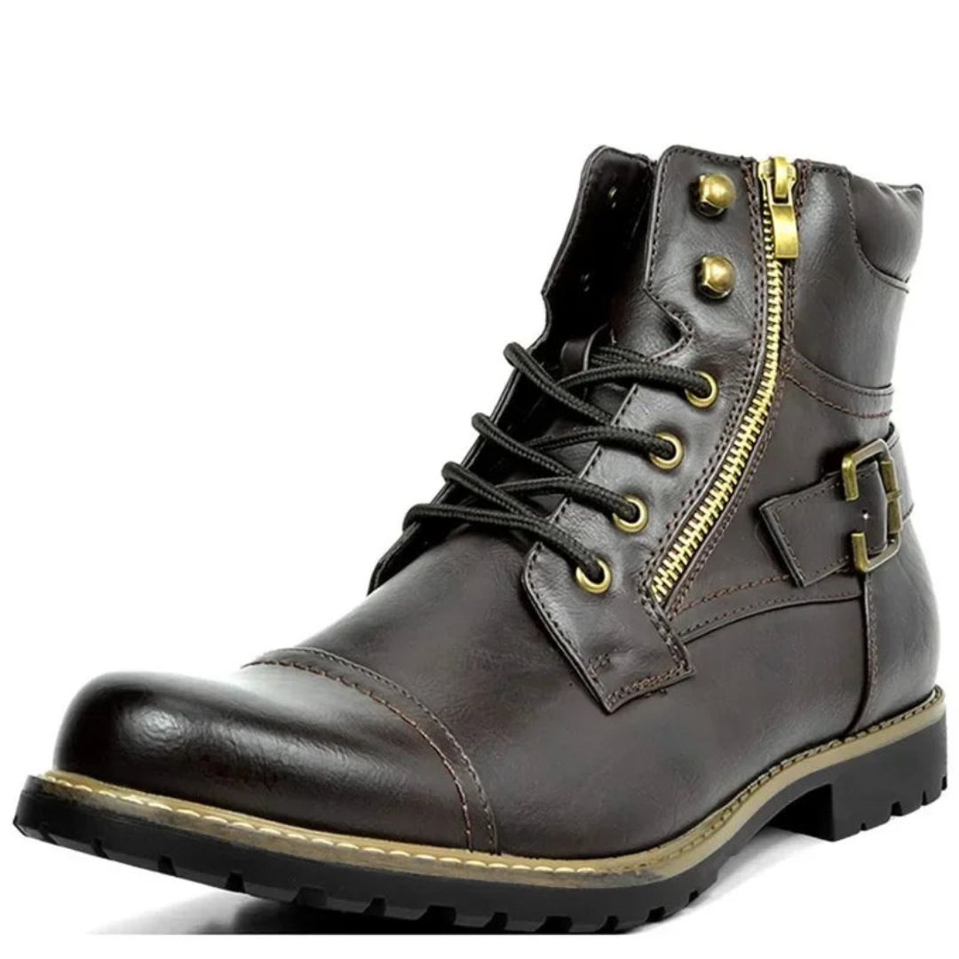 Ethan Classic Combat Boots For Men Full Grain Leather With Rugged Lace Up And Buckle Detail