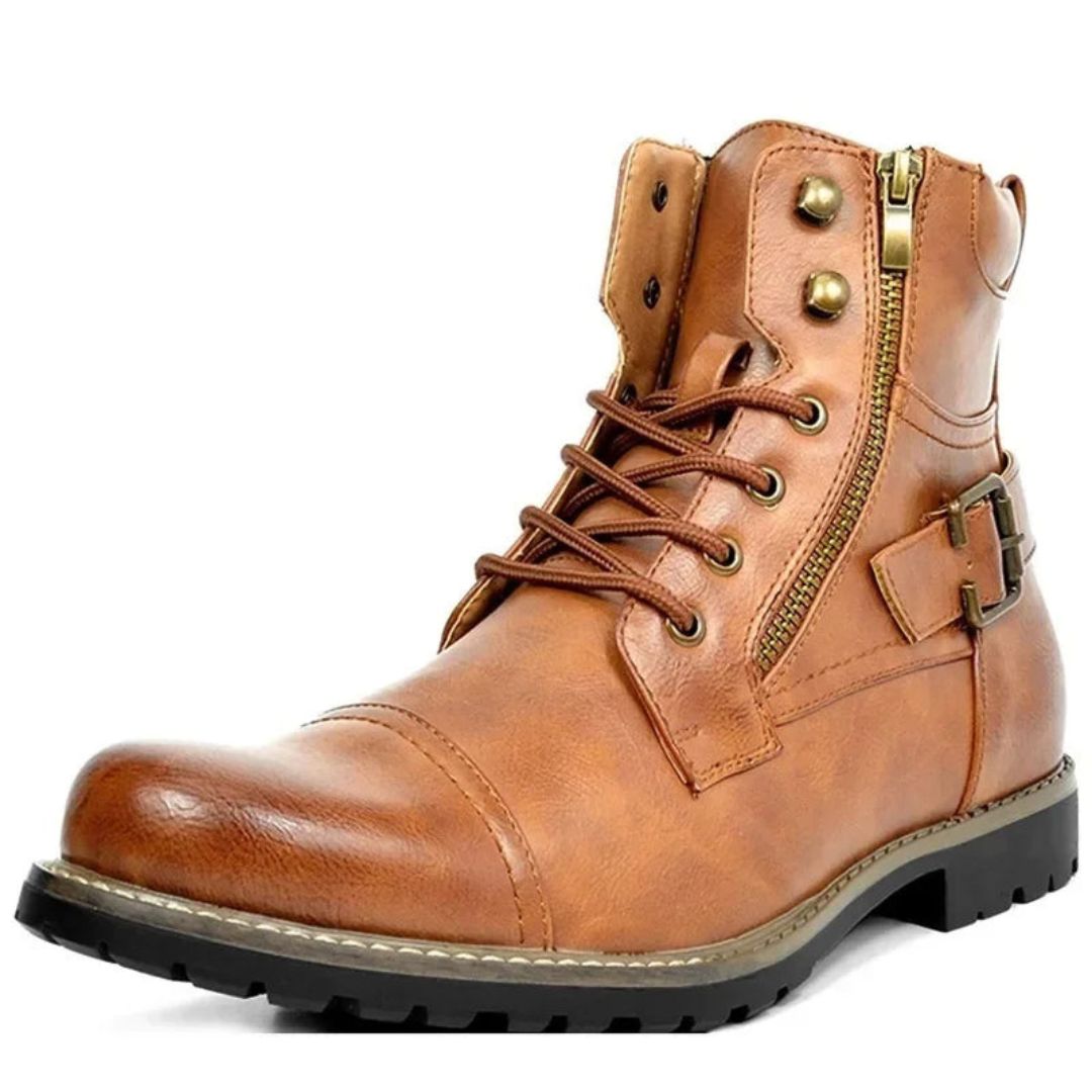 Ethan Classic Combat Boots For Men Full Grain Leather With Rugged Lace Up And Buckle Detail
