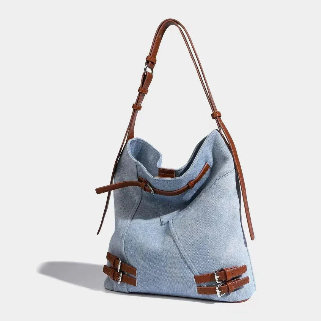 Waylynn Everyday Denim Bag - Versatile Carryall With Denim Exterior And Faux Leather Accents