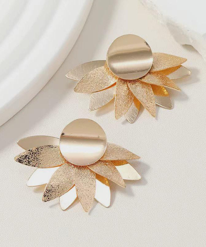 Boucles d'oreilles florales exagérées en métal lourd doré pour femmes - TrendAura