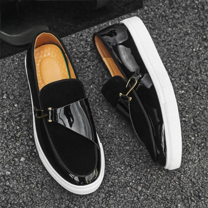 Ezra Penny Loafers For Men By TrendAura White Leather Slip On With Gold Tone Side Detail Cushioned Insole