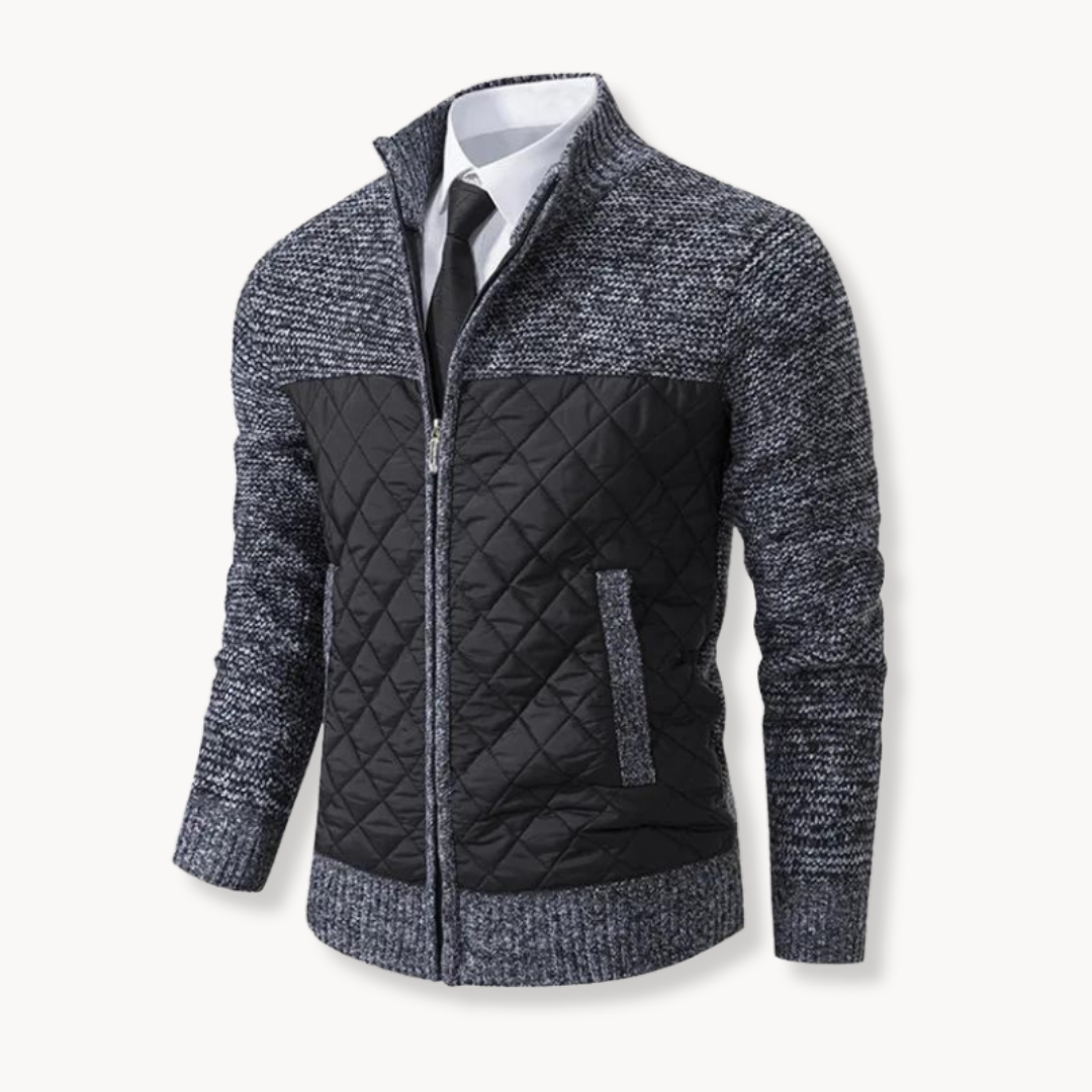 Mateo Quilted Sweater Jacket With Insulated Front And Knitted Details High Collar Zip Closure For Autumn Winter