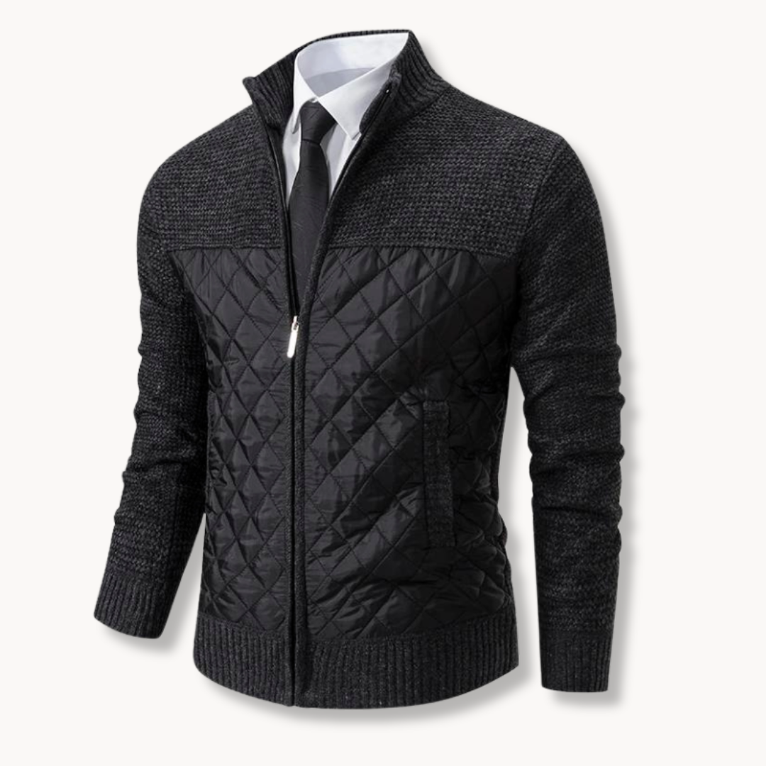 Mateo Quilted Sweater Jacket With Insulated Front And Knitted Details High Collar Zip Closure For Autumn Winter