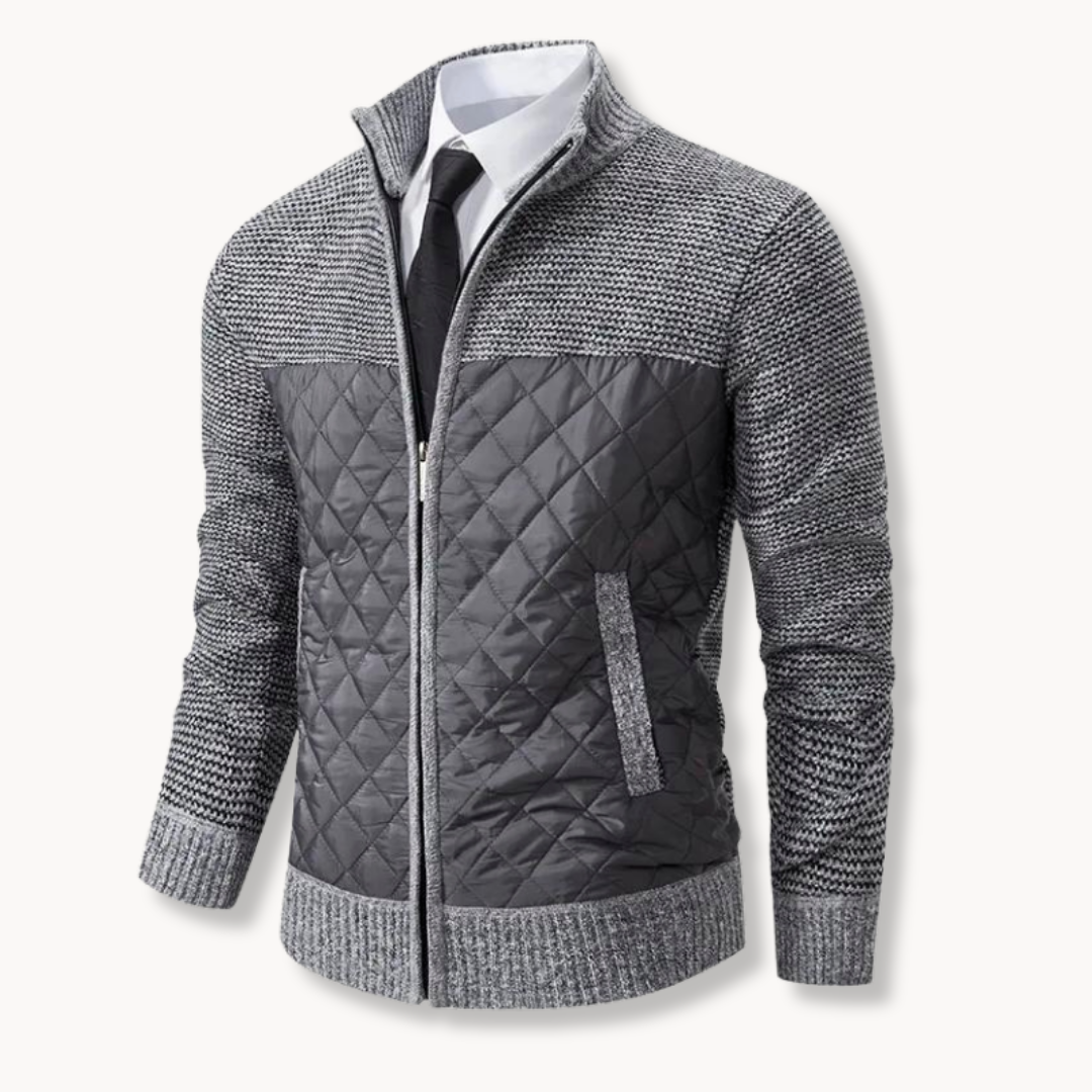 Mateo Quilted Sweater Jacket With Insulated Front And Knitted Details High Collar Zip Closure For Autumn Winter
