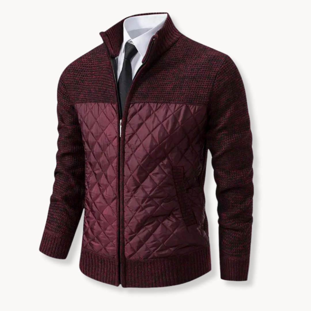 Mateo Quilted Sweater Jacket With Insulated Front And Knitted Details High Collar Zip Closure For Autumn Winter