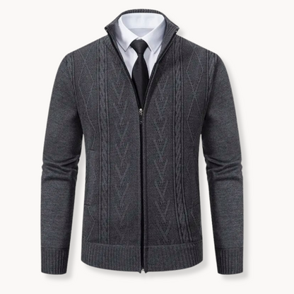 Jose Zip Up Sweater Cardigan For Men Premium Knit Cable Pattern Warm Layer TrendAura
