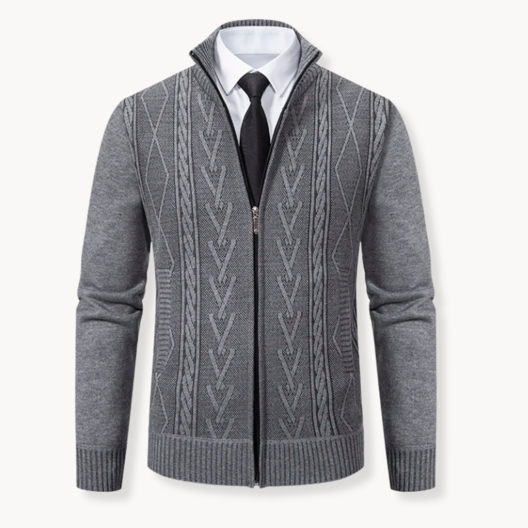 Jose Zip Up Sweater Cardigan For Men Premium Knit Cable Pattern Warm Layer TrendAura