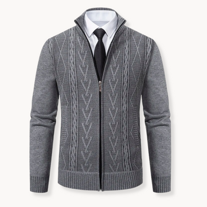 Jose Zip Up Sweater Cardigan For Men Premium Knit Cable Pattern Warm Layer TrendAura