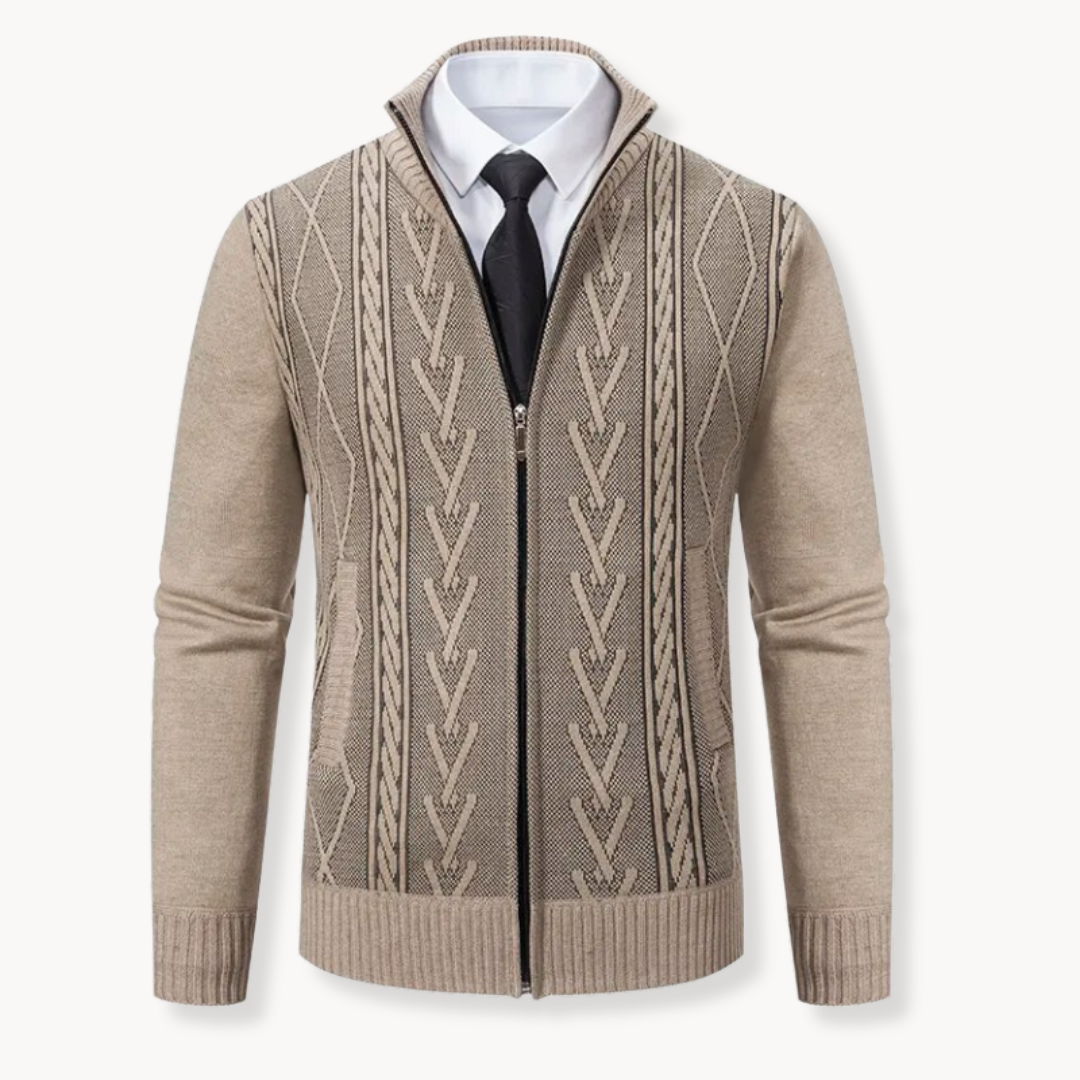 Jose Zip Up Sweater Cardigan For Men Premium Knit Cable Pattern Warm Layer TrendAura